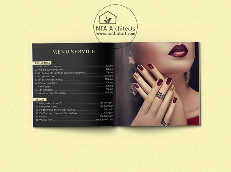 Mẫu menu nail dạng quyển do Nội Thất Art thiết kế