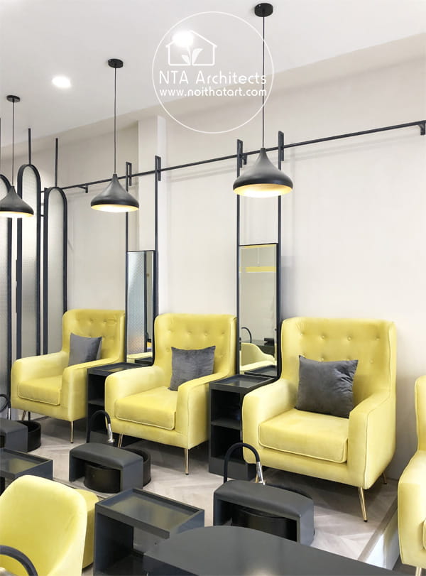 Combo bục làm nail, ghế salon, chậu rửa trong tiệm nail