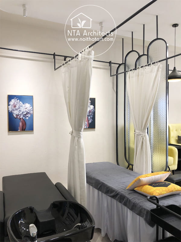 Không gian gội đầu, nối mi và chăm sóc da trong tiệm nail