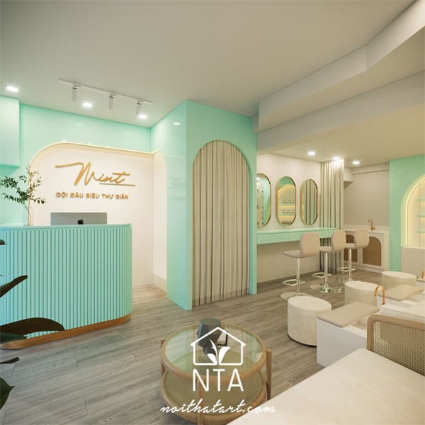 89+ mẫu thiết kế phòng gội đầu dưỡng sinh đẹp siêu thư giãn Mẫu thiết kế spa gội đầu dưỡng sinh có khu vực quầy tiếp tân tách biệt với phòng gội