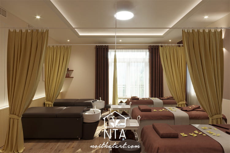 89+ mẫu thiết kế phòng gội đầu dưỡng sinh đẹp siêu thư giãn Mẫu thiết kế phòng spa gội đầu dưỡng sinh mini với đèn vàng dịu nhẹ, tạo sự gần gũi và thoải mái cho khách hàng