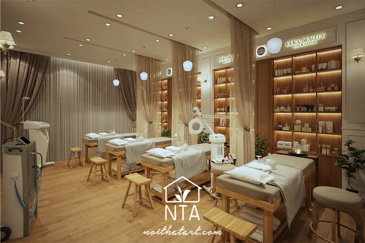 89+ mẫu thiết kế phòng gội đầu dưỡng sinh đẹp siêu thư giãn Phong cách spa gội đầu Nhật Bản với vật liệu gỗ nhạt màu chủ đạo