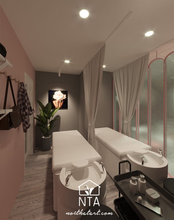 89+ mẫu thiết kế phòng gội đầu dưỡng sinh đẹp siêu thư giãn Phòng gội đầu dưỡng sinh mini 2 giường phong cách Hàn Quốc